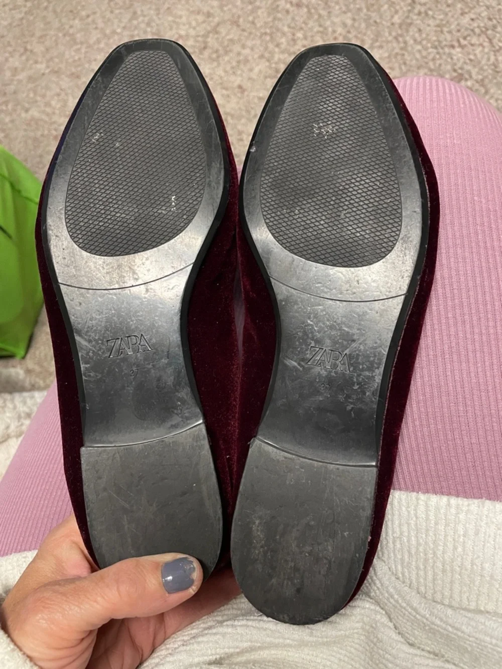 Zara Velvet Slip-On flat Loafers with Gold Bit - Burgundy - Picture 7 of 7